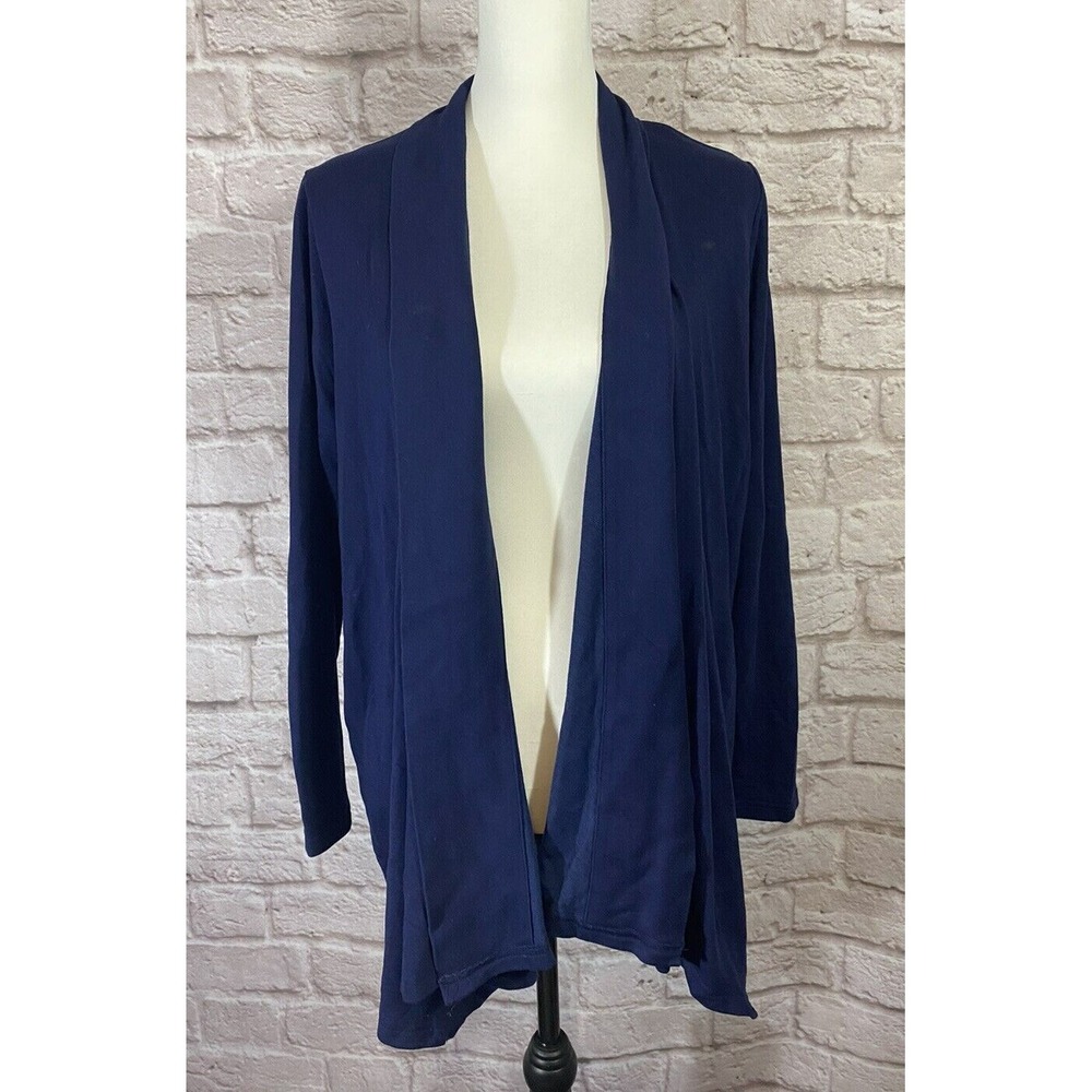 Woman Within M 14 16 Navy Blue Super Soft Stretchy Open Front Cardigan Top